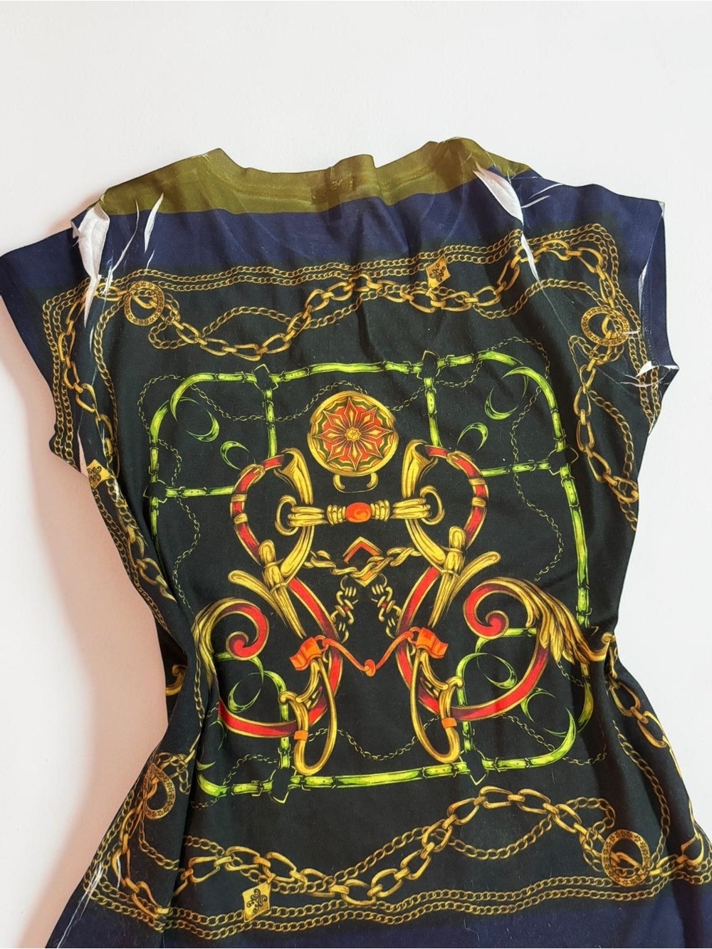 Y2K Cache Baroque Equestrian Chain Print Rhinestone Embellished Top Large - Picture 6 of 8